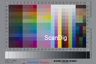 La cible LaserSoft Imaging IT8 avec 22 fentes pour chaque champs de couleurs