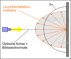 Leuchtdichtefaktor-Indikatrix für eine Bildwand vom Typ D: Elliptische Form
