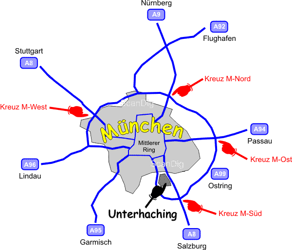 Anfahrt Firma ScanDig München-Unterhaching