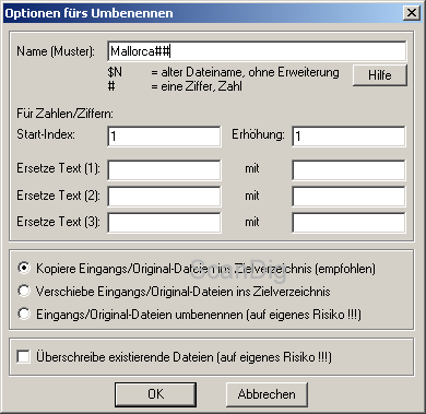 Le dialogue pour une renommination automatique des fichiers